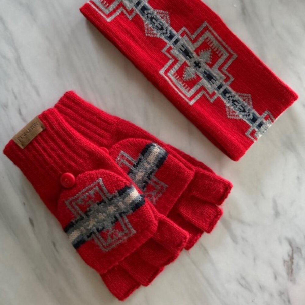 Pendleton Knit Convertible Fingerless Mittens And… - image 1